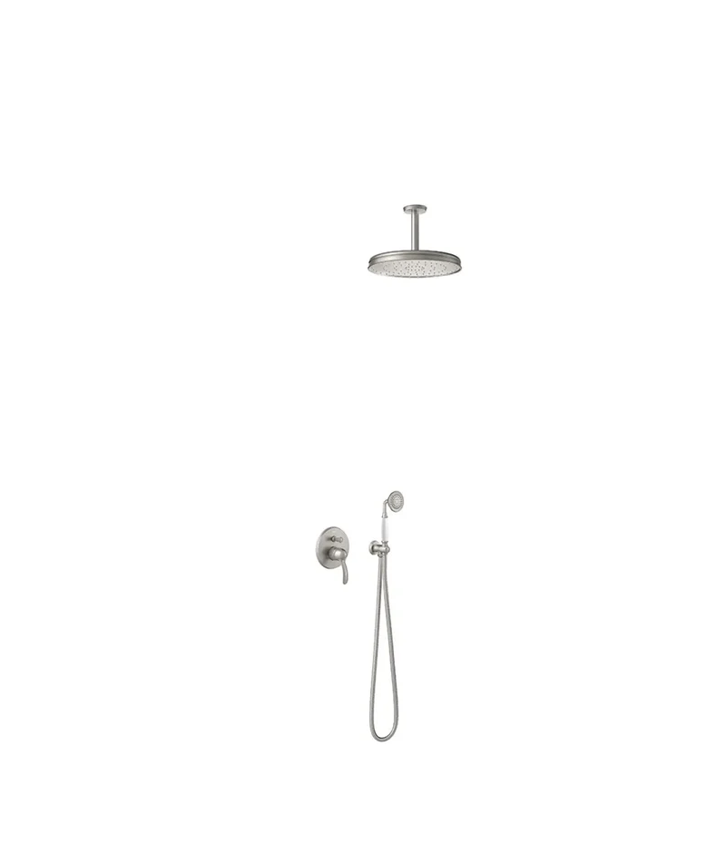 Columna de ducha monomando empotrado de vías para ducha con inversor y brazo a techo acero Tres Clasic Tres