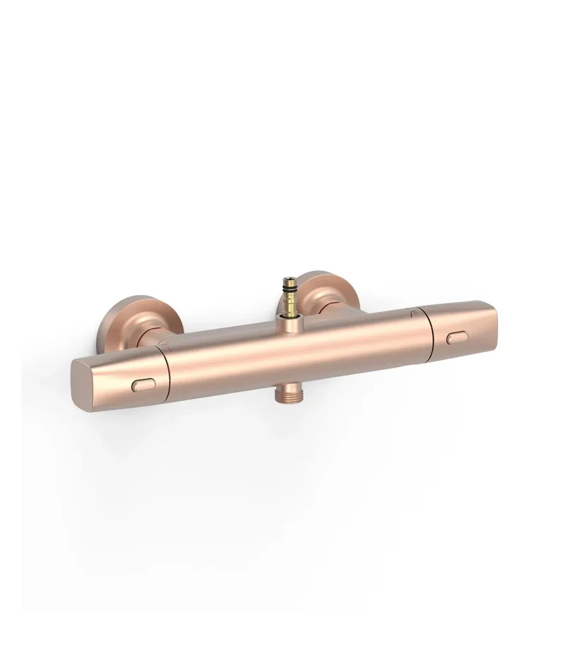 Grifo termostático mural de dos vías con conexión para barra de volante y acabado oro rosa mate OverWall Tres