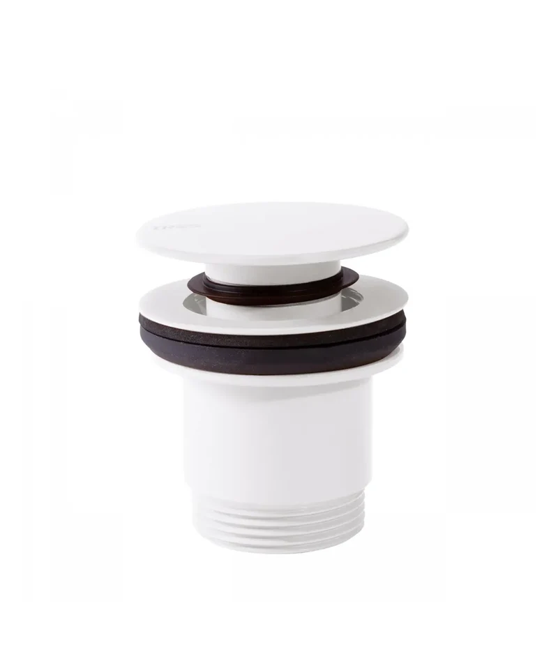 Válvula de desagüe para lavabo en latón con acabado blanco mate y sistema click clack TRES