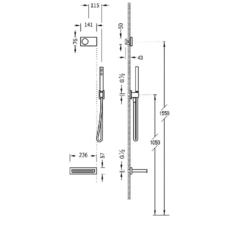 Columna de ducha termostática con dos vías para bañera y ducha color negro mate Shower Tres