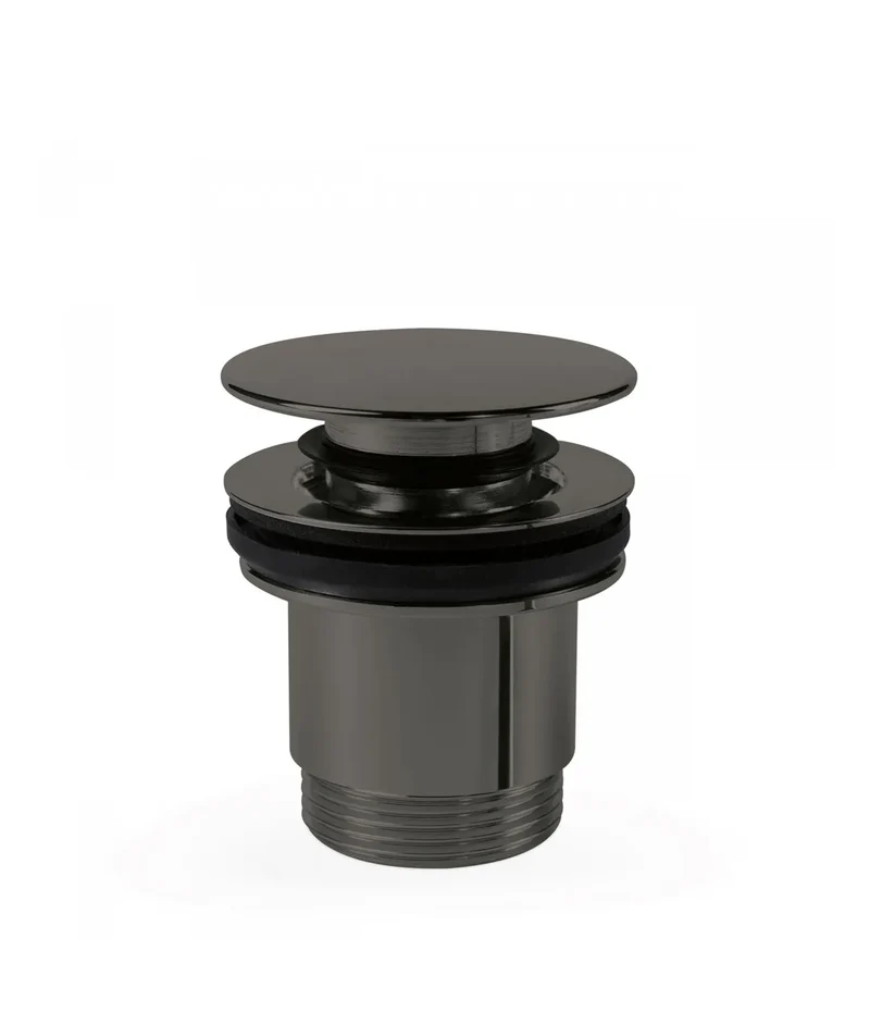 Válvula de desagüe para lavabo fabricada en latón con acabado negro metalizado TRES