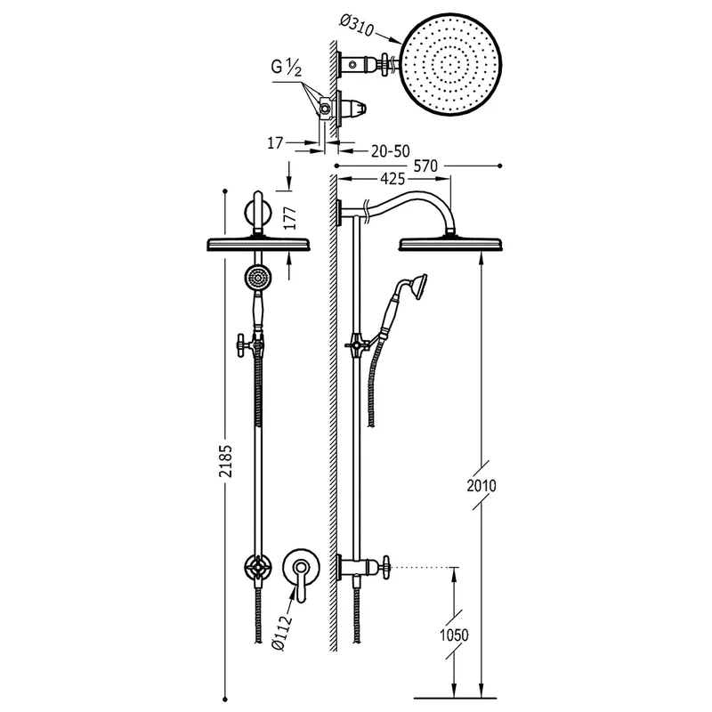 Columna de ducha con grifo monomando para empotrar de latón con acabado cromado Clasic TRES