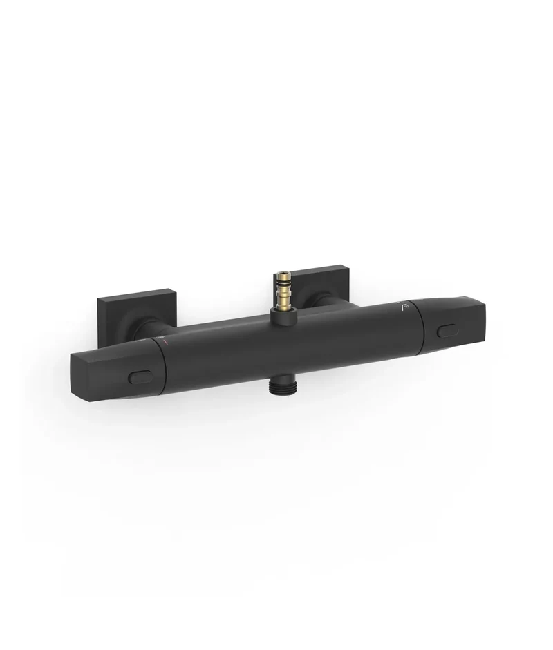 Grifo termostático mural de dos vías con conexión para barra en acabado negro mate Over Wall Tres