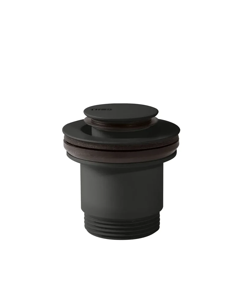 Válvula de desagüe para lavabo con acabado negro mate y opción siempre abierto Click Clack Simple Rapid Tres