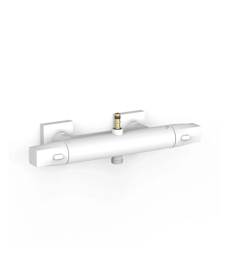 Grifo termostático mural de dos vías con conexión para barra acabado blanco mate Over Wall Tres