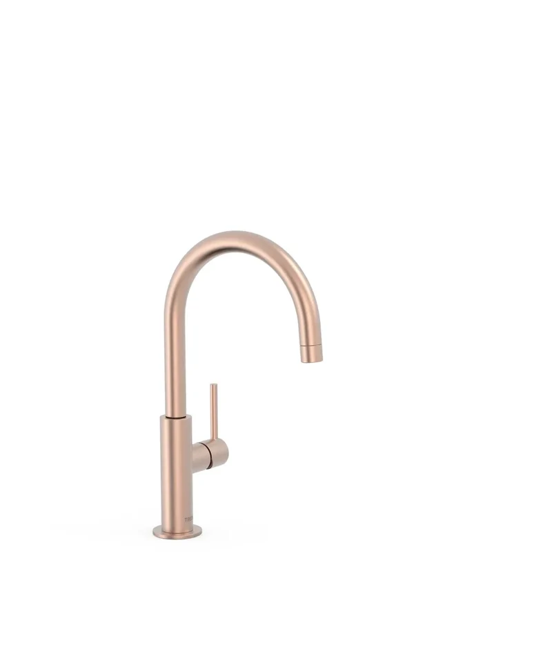Grifo monomando alto con maneta lateral y ahorro energético acabado oro rosa mate Study Tres