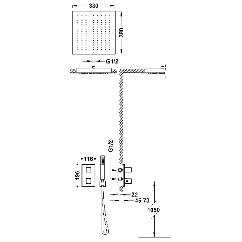 Columna de ducha con grifo termostático de dos vías y rociador empotrado acabado oro Therm-box TRES