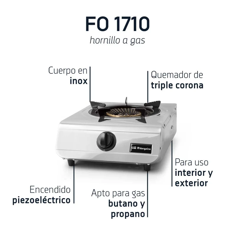 Hornillo a Gas FO 1710 Inox con Quemador Triple Corona 4.3kW