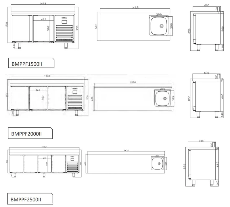 INFRICO - MESA REFRIGERADA FREGADERO 2 PUERTAS SERIE 600 BMPPF 1500 II
