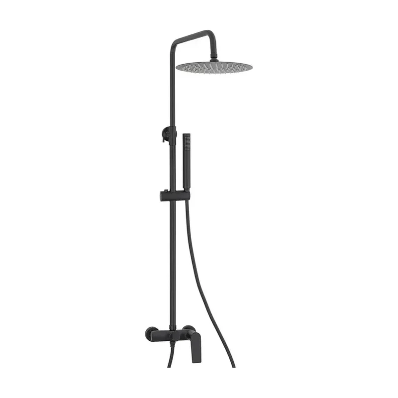 Barra de ducha monomando redonda ajustable 80 a 120 cm negro mate Valdivia de Valaz