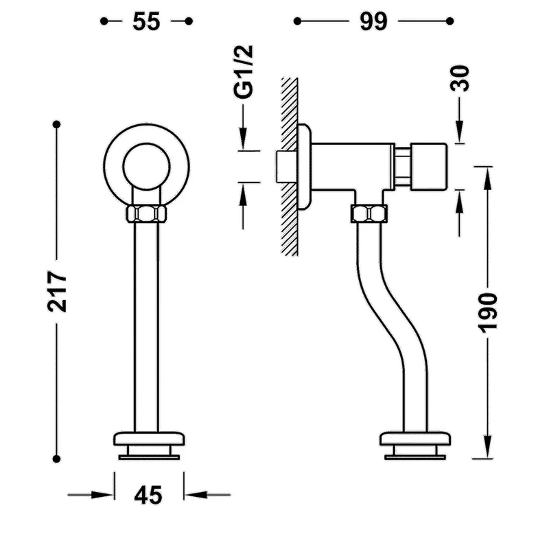 Grifo para urinario temporizado de latón cromado con tubo Tempo Basic TRES