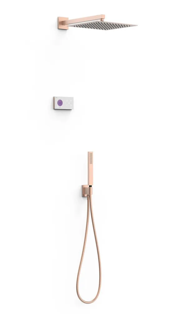 Grifo termostático de dos vías de latón y acero con acabado oro rosa mate SHOWER TECHNOLOGY TRES