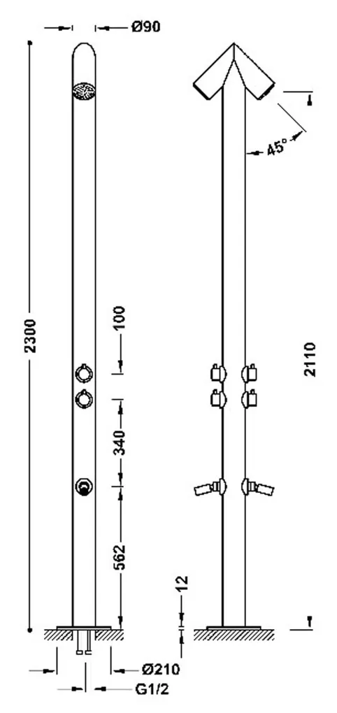 Columna de ducha doble apta para exteriores en acero inoxidable Colectividades Tres