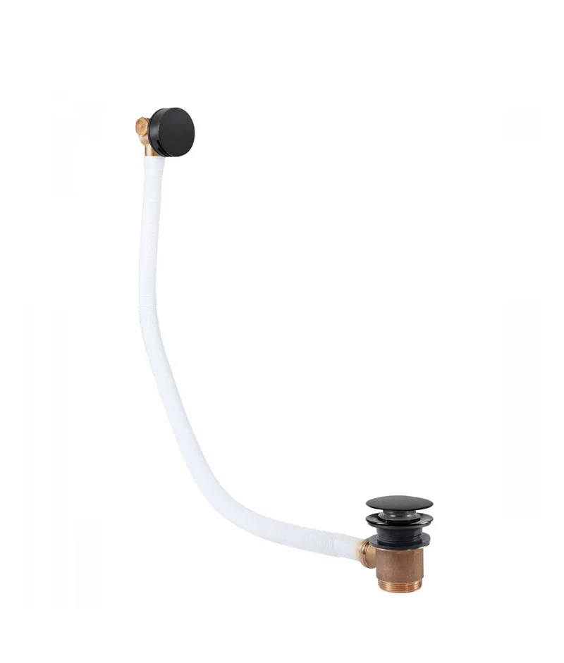 Válvula de desagüe con rebosadero para bañera y sistema Click Clack acabado negro mate Complementos Tres