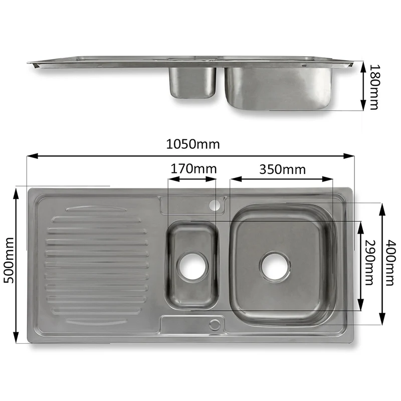 Fregadero de Cocina en Acero Inoxidable 105cm x 50cm con Grifo Padstow