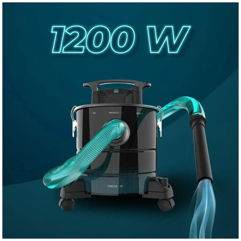 Potente Aspirador de Cenizas 1200W con Depósito Inoxidable y Transporte Fácil de Cecotec