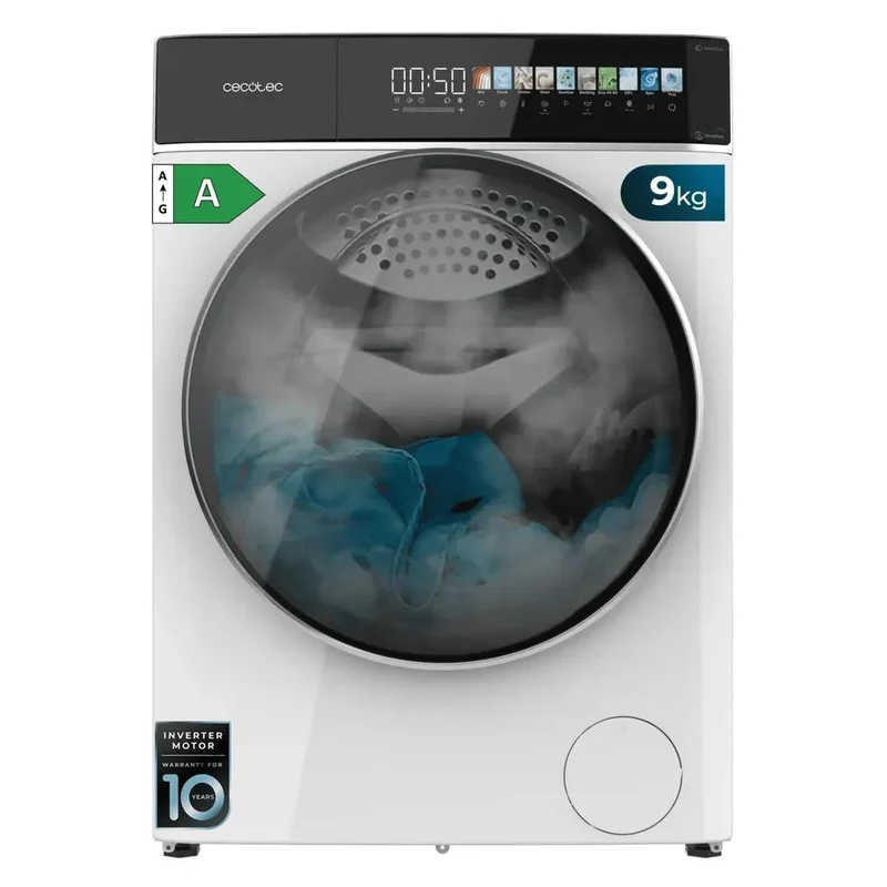 Lavadora Inteligente 9kg con Autodosis, Vapor y Motor Inverter para Ahorro Energético de Cecotec