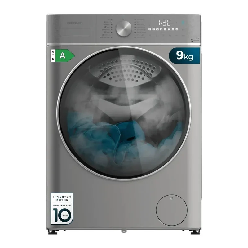 Lavadora Inverter Steel 9kg, 1400rpm, Eficiencia A, 16 Programas y Vapor Inteligente de Cecotec