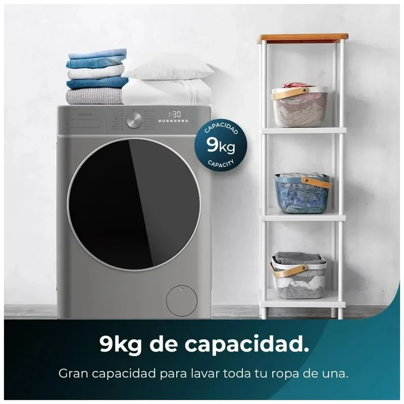 Lavadora Inverter Steel 9kg, 1400rpm, Eficiencia A, 16 Programas y Vapor Inteligente de Cecotec