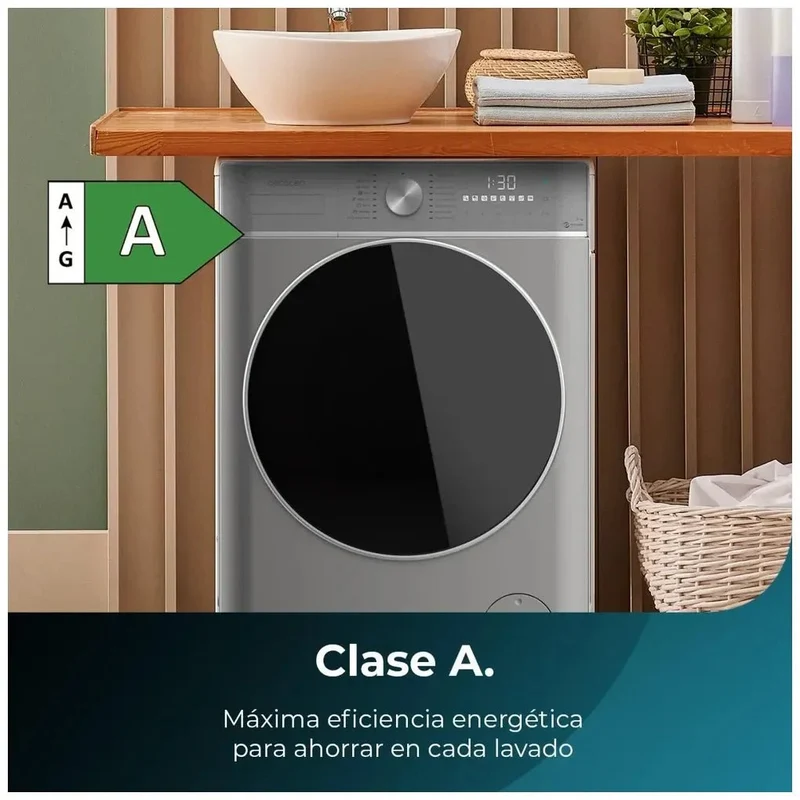 Lavadora Inverter Steel 9kg, 1400rpm, Eficiencia A, 16 Programas y Vapor Inteligente de Cecotec
