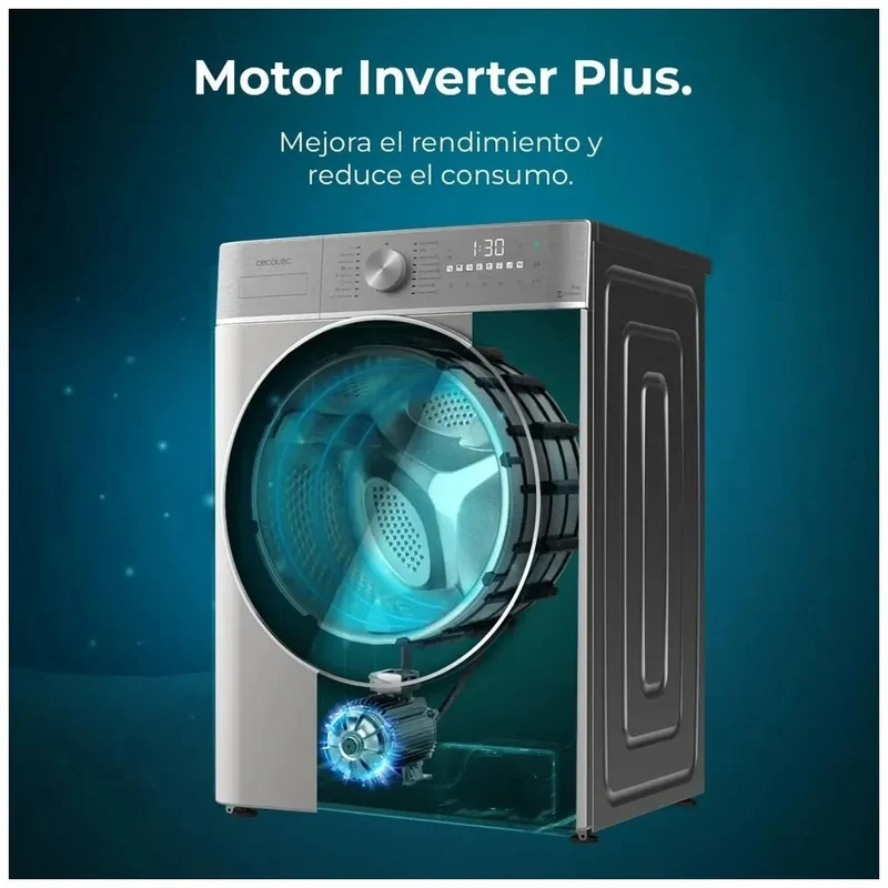 Lavadora Inverter Steel 9kg, 1400rpm, Eficiencia A, 16 Programas y Vapor Inteligente de Cecotec