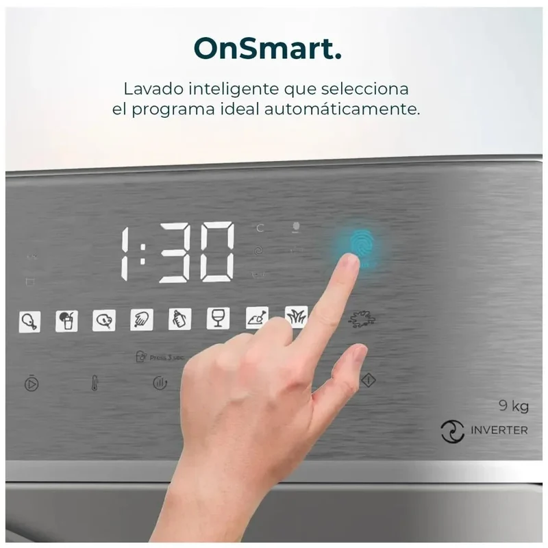 Lavadora Inverter Steel 9kg, 1400rpm, Eficiencia A, 16 Programas y Vapor Inteligente de Cecotec