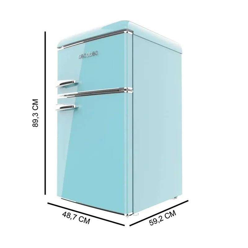 Mini Frigorífico Retro Azul 86L con Luz LED y Diseño Vintage Eficiente de Cecotec