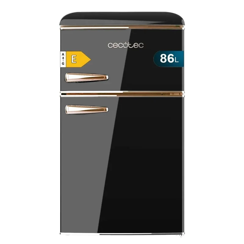Mini Frigorífico Retro 86L Negro con Luz LED y Tirador Gold Rose de Cecotec