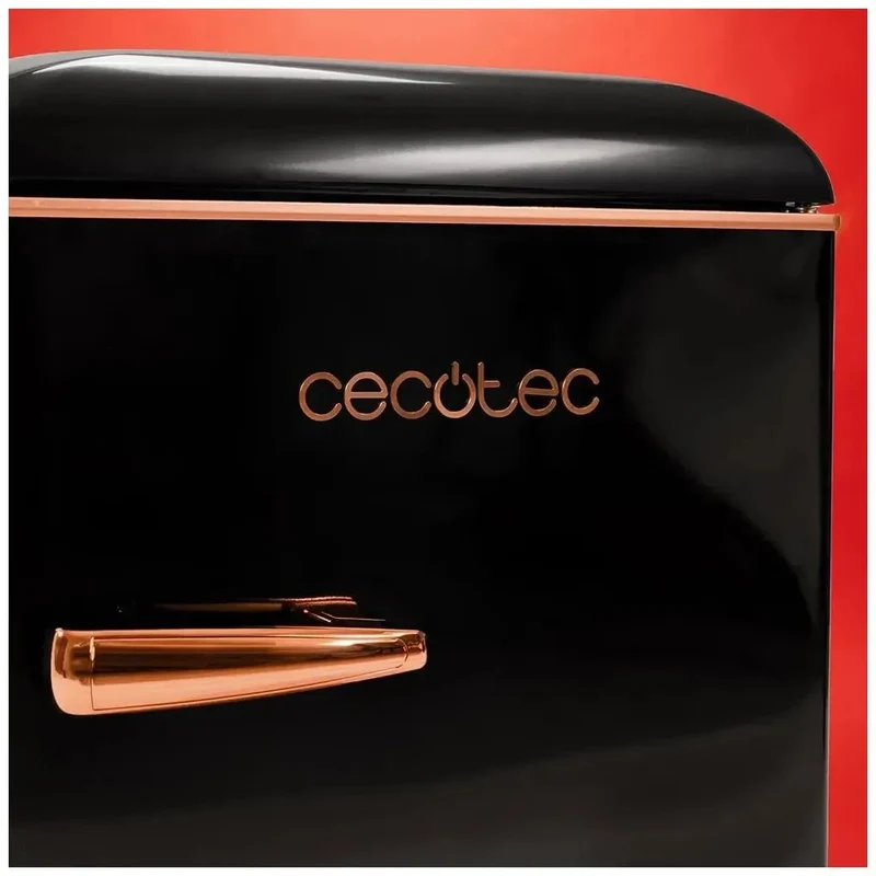 Mini Frigorífico Retro 86L Negro con Luz LED y Tirador Gold Rose de Cecotec