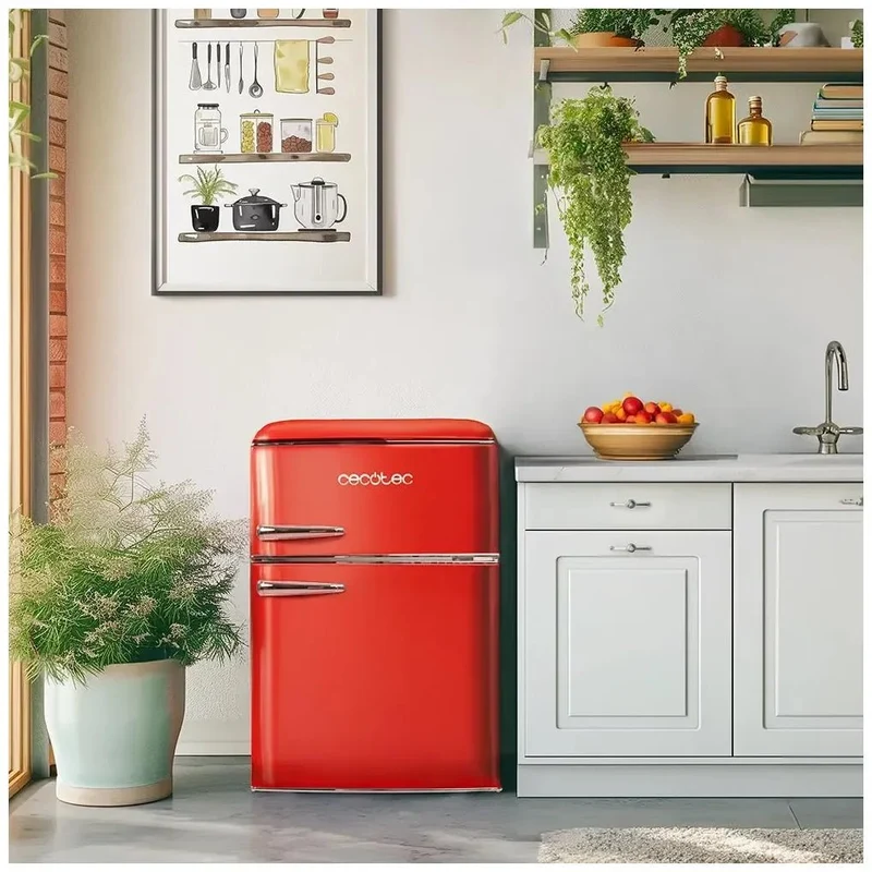 Mini Frigorífico Retro Rojo 86L con Luz LED y Diseño Vintage de Cecotec