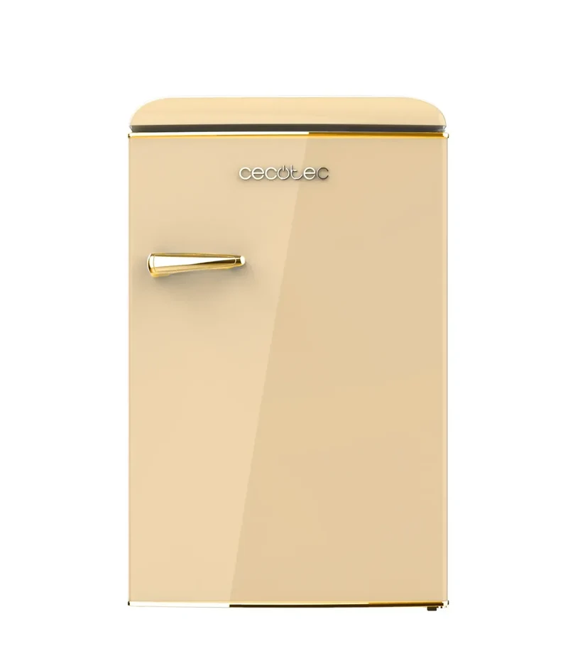 Mini Frigorífico Retro 110L Beige con ICEBOX y Tirador Gold, Clase E de Cecotec