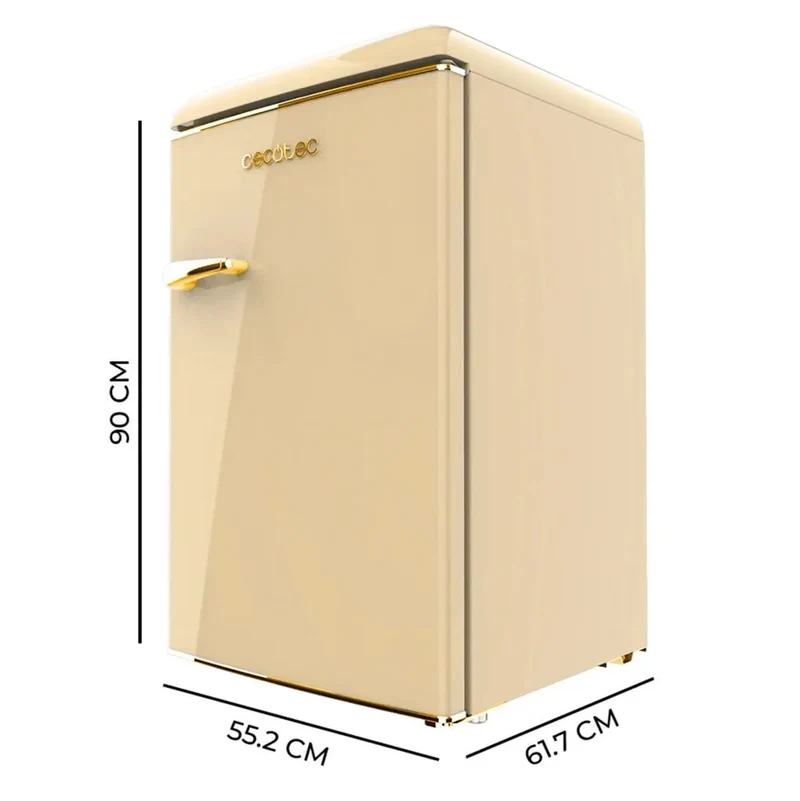 Mini Frigorífico Retro 110L Beige con ICEBOX y Tirador Gold, Clase E de Cecotec