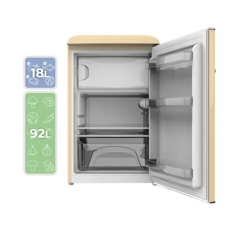 Mini Frigorífico Retro 110L Beige con ICEBOX y Tirador Gold, Clase E de Cecotec
