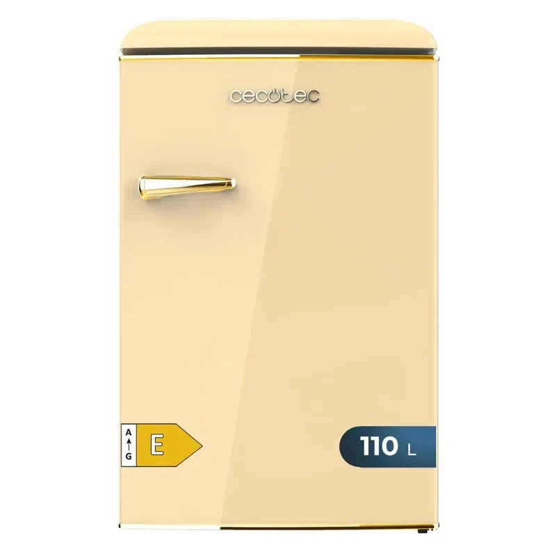 Mini Frigorífico Retro 110L Beige con ICEBOX y Tirador Gold, Clase E de Cecotec