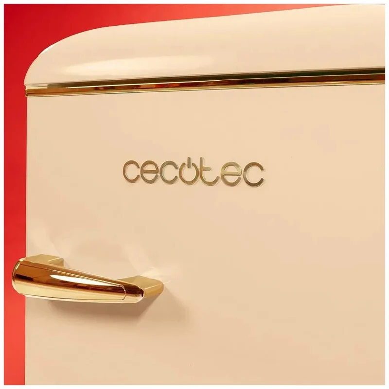 Mini Frigorífico Retro 110L Beige con ICEBOX y Tirador Gold, Clase E de Cecotec