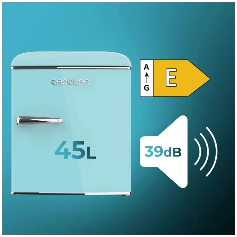 Mini Frigorífico Retro Azul 45L con Icebox y Eficiencia Energética Clase E de Cecotec