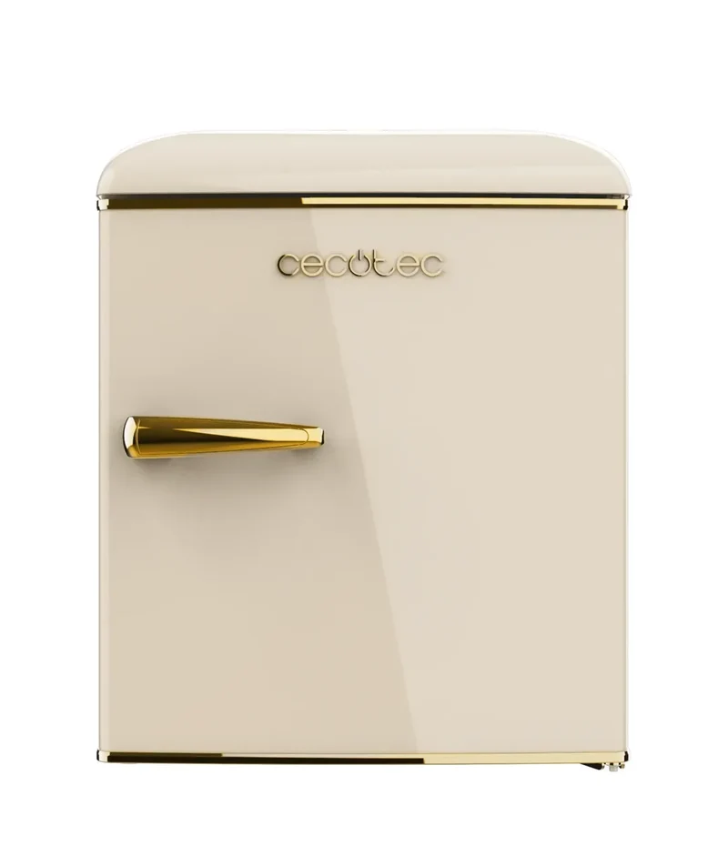 Mini Frigorífico Retro Beige 45L con Icebox y Tirador Gold Rose, Clase E de Cecotec