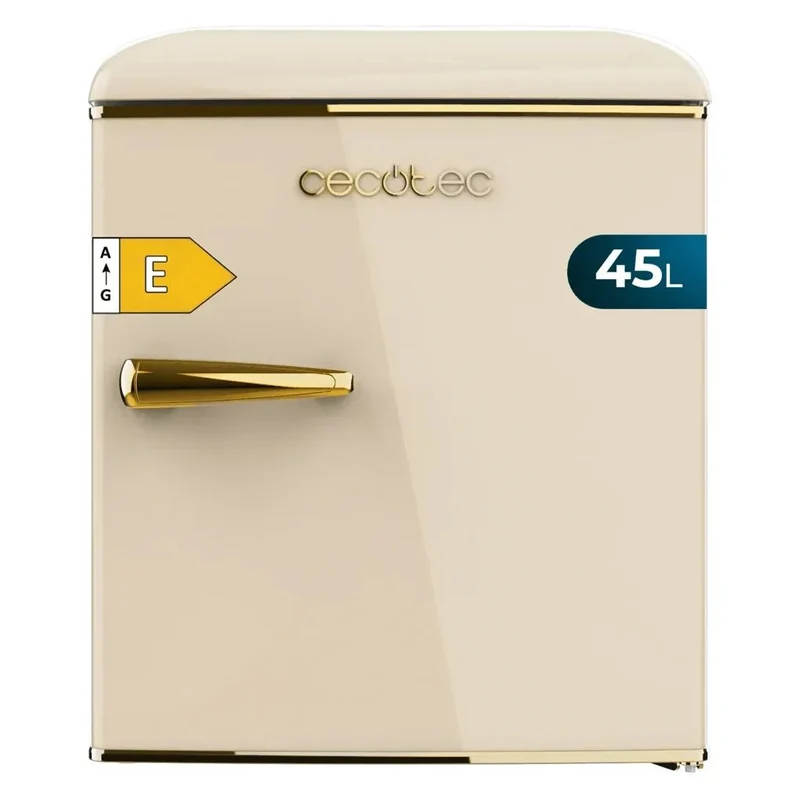 Mini Frigorífico Retro Beige 45L con Icebox y Tirador Gold Rose, Clase E de Cecotec