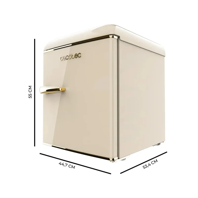 Mini Frigorífico Retro Beige 45L con Icebox y Tirador Gold Rose, Clase E de Cecotec