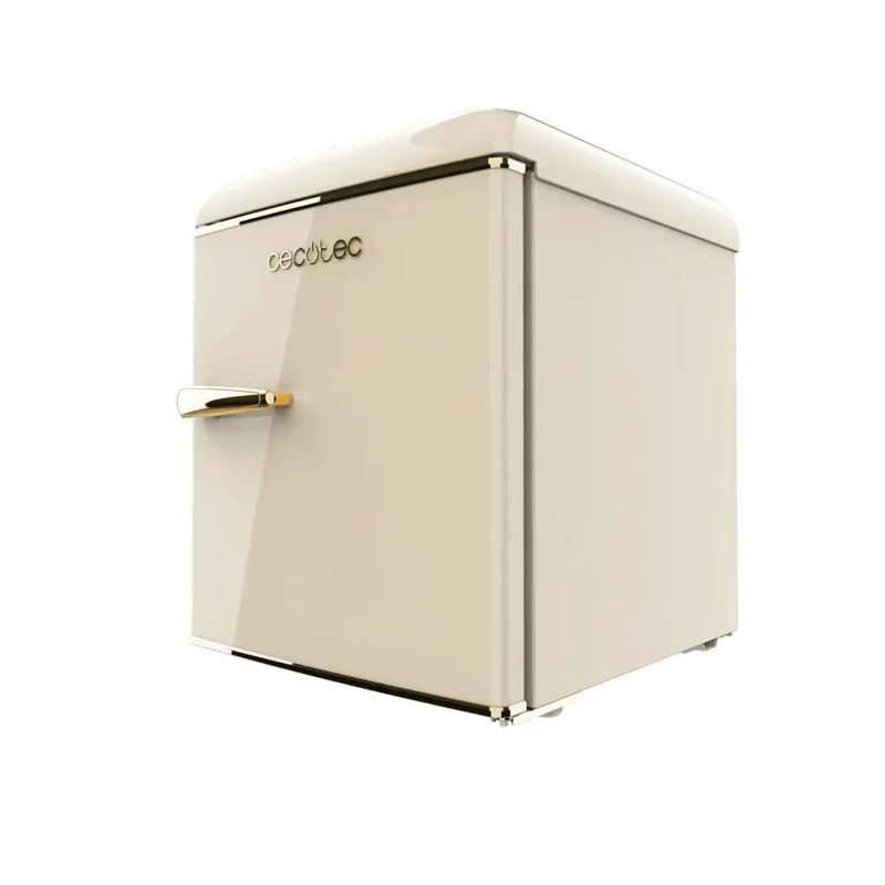 Mini Frigorífico Retro Beige 45L con Icebox y Tirador Gold Rose, Clase E de Cecotec