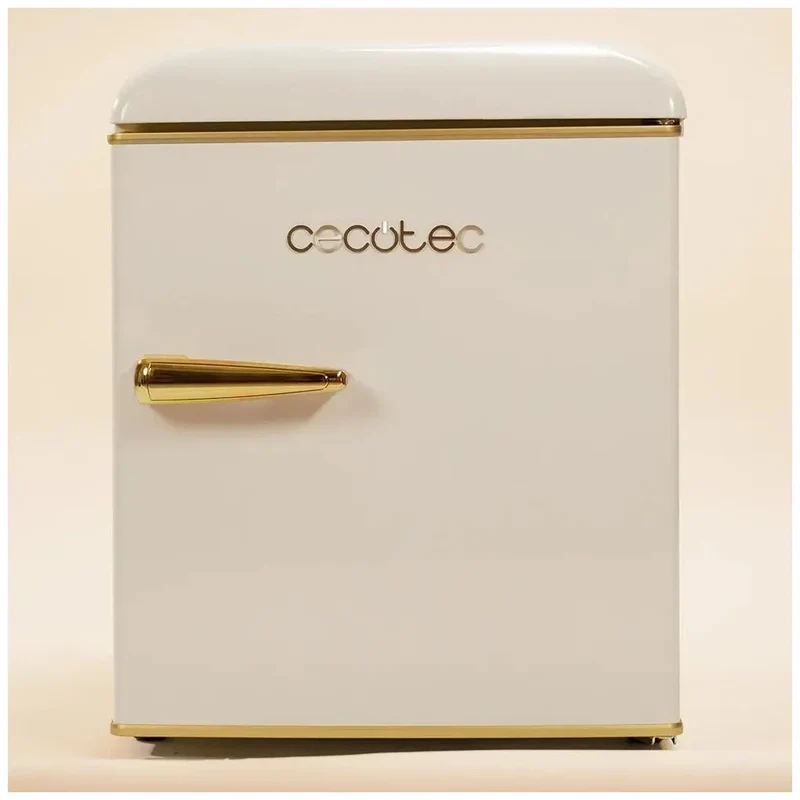 Mini Frigorífico Retro Beige 45L con Icebox y Tirador Gold Rose, Clase E de Cecotec