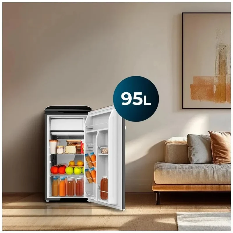 Mini Frigorífico Retro Negro 95L con Icebox y Eficiencia Energética Clase E de Cecotec