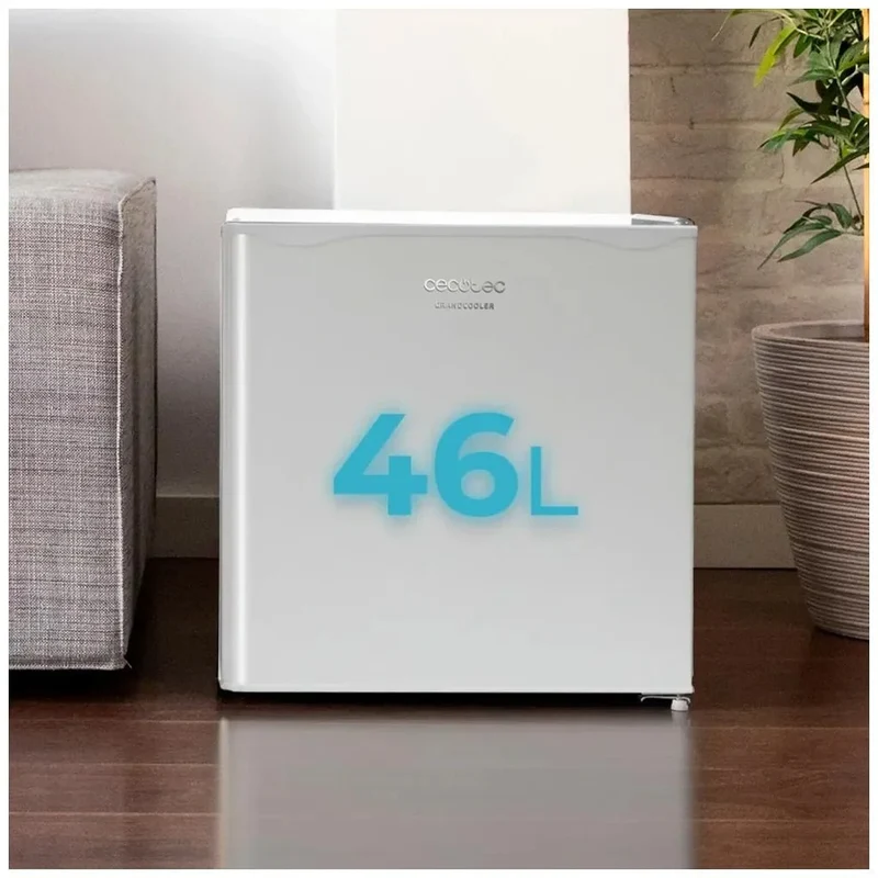 Mini Frigorífico blanco 46L con congelador y puerta reversible eficiencia energética E Cecotec