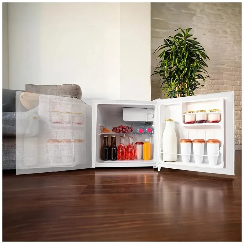 Mini Frigorífico blanco 46L con congelador y puerta reversible eficiencia energética E Cecotec