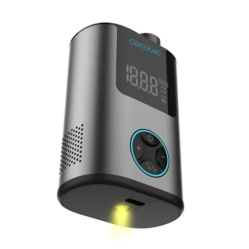 Inflador Eléctrico compacto Mini Air Max para bicicletas motos coches y balones 150psi 600mah Portátil y ligero Cecotec