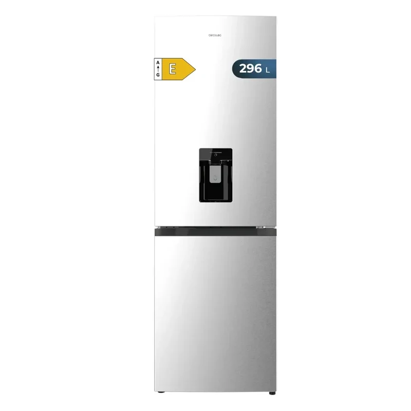 Frigorífico Bolero CoolMarket Combi 296 DF WD Inox 185cm 296L con dispensador de agua y cajón para frutas y verduras de Cecotec