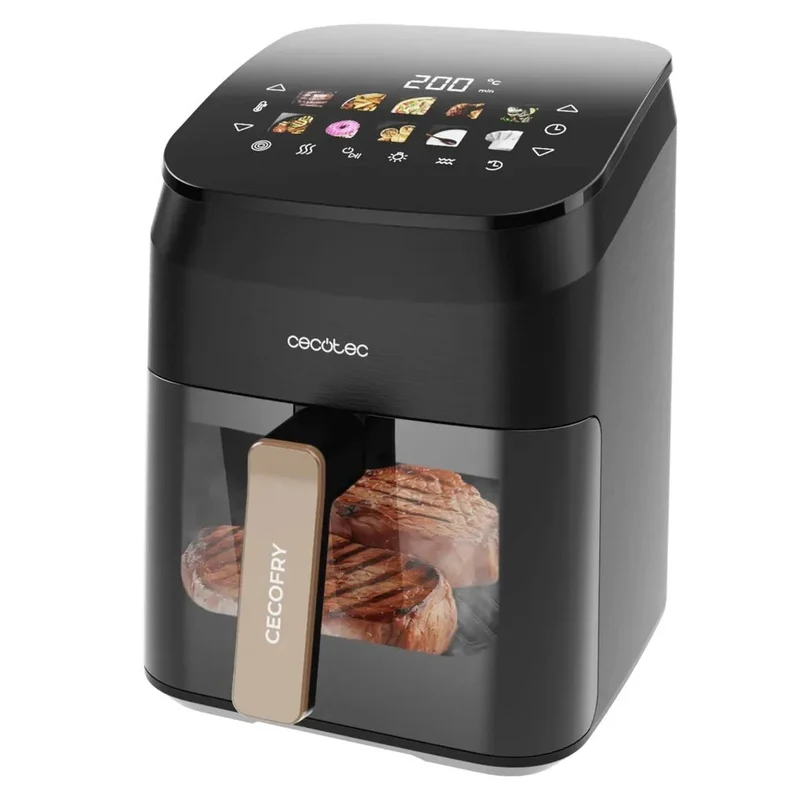 Freidora de aire 4.5L 1900W dorados perfectos y sabor a parrilla en carnes saludables Cecofry Grill Smokin 4500 de Cecotec
