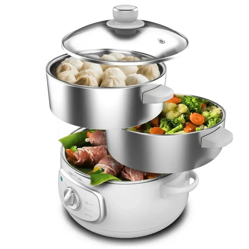 Vaporera eléctrica 1300W 10L con 3 recipientes de acero inoxidable para cocinar al vapor Vapovita SteelPot de Cecotec