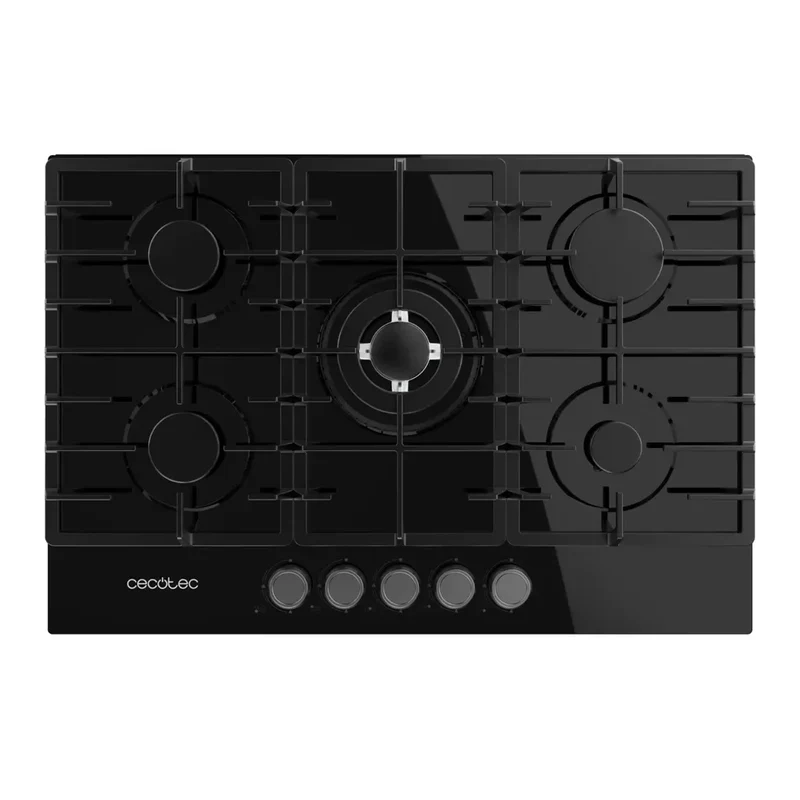 Placa de gas Bolero Squad G 5200F 5 fuegos cristal negro con parrillas de hierro fundido y encendido eléctrico de Cecotec