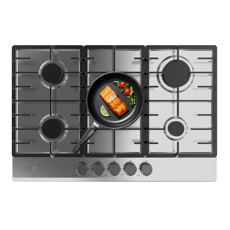 Placa de gas Bolero Squad G 5200F inox 5 fuegos 11kW con quemador WOK y encendido eléctrico seguro. de Cecotec